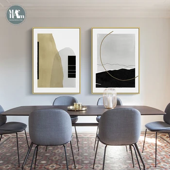 Nordic geometrice Abstracte linie de culoare de cerneală Zid de piatră de Arta Canvas Tablou alb Negru Poster de Imprimare Poza Perete pentru Camera de zi