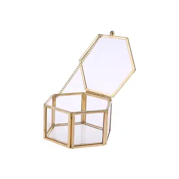 Nordic Hexagon Sticlă Transparentă Caseta De Inel De Nunta Veșnică Floare De Depozitare Decor