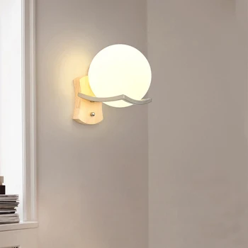 Nordic Interior din Lemn Lampă de Perete Luna Wandlamp Noptiera Dormitor de lux Culoar Design Rotund Moderne Minge de Sticlă de Perete Led Lumini