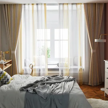 Nordic Perdele pentru Camera de zi Dormitor Bej Gradient de Bumbac și Lenjerie Amestecate Perdele Opace Produs Finit Personalizare