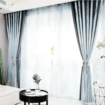 Nordic Perdele Pentru Camera de zi și Dormitor Mare Frunze Albastru Galben Nuanțe de Gri Perdea Mozaic Fereastra Tratamentul Decora Nuante