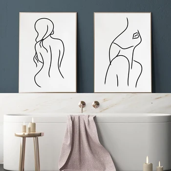 Nordic Poster De Perete De Arta Alb-Negru Nud Feminin Abstract Nud O Linie Corpul Panza Modular Poze Tablou Print Decor Acasă