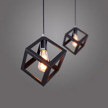 Nordic Stil Retro Vintage Lumini Pandantiv Pandantiv cu LED-uri Lampă de Metal Cub Cusca Abajur de Iluminat Suspendate de iluminat pentru Acasă Dec