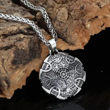 Nordic viking din oțel inoxidabil amuleta Vegvisir Busola pandantiv colier cu sac de cadouri