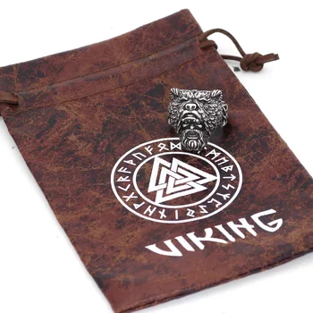 Nordic Viking Urs om amuleta Worrior Amuleta Inel din Otel Inoxidabil cu Valknut Rune Punga de Cadou