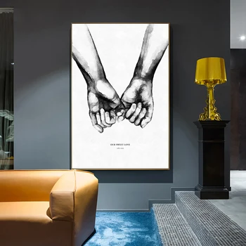 Nordic Țineți Mâinile Dragoste Dulce Perete de Arta Canvas Postere Minimaliste franceze Citate de Dragoste Pictura Imagine pentru Living Decorul Camerei