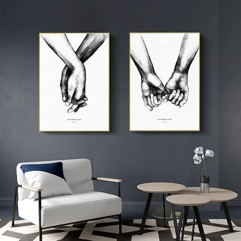 Nordic Țineți Mâinile Dragoste Dulce Perete de Arta Canvas Postere Minimaliste franceze Citate de Dragoste Pictura Imagine pentru Living Decorul Camerei