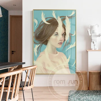 NordicComic fata Panza Pene de Pasăre Poster de Imprimare femei Moderne Femei de Perete de Arta Pictura pentru Camera de zi Dormitor Fată Anime Cuadros