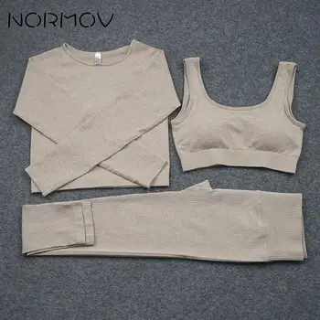 NORMOV 2/3 BUC Yoga Set fără Sudură Femei Yoga Costum de Înaltă Elastic Antrenament Sport Stabilit Sutien Tricouri Talie Mare Sport Legging Sport