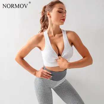 NORMOV Sexy Sutien fără Sudură Ajurata Rulează la Șocuri Respirabil Lenjerie Sport uscare Rapida Fitness Frumusete Înapoi Sutien