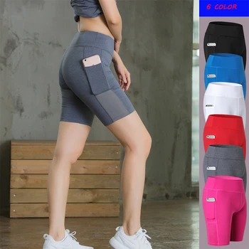 NORMOV Solid de Înaltă Talie pantaloni Scurți Femei Haine de Fitness Buzunar Sudoare Yoga Pantaloni Femei Biker Scurte Sport Femme 6 Culoare