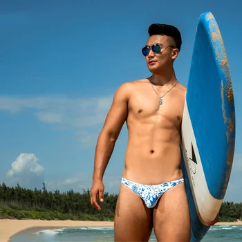 Nou albastru alb de imprimare de costume de baie 2020 bărbați plaja pantaloni scurți de bord surfing boxeri sexy scăzut stai strâns costume de baie gay swim bikini ' sunga
