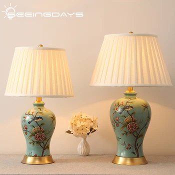Nou Chinezesc Stil American Flori Și Păsări Ceramice Lampă De Masă Pentru Dormitor Lampă De Noptieră Europene Retro Lampă Pentru Camera De Zi