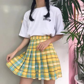 Nou! Curcubeu Fusta Carouri Femei Kawaii Harajuku Mini Fusta Plisata Coreean Uniformă Fusta Midi Drăguț Talie Inalta Sexy Femeie Fund