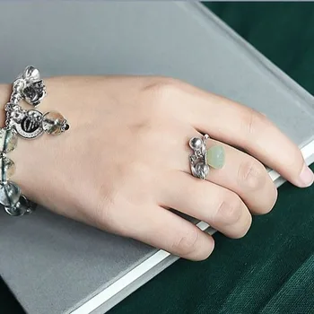 Nou Nou Sterling Silver Chineză Stil Retro Jad Bell Model Feminin De Simplu Mici Proaspete Hetian Pandantiv Inel Deschis