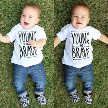 Nou-născut Copilul Copil Baby Boy Set Haine de Vara cu Maneci Scurte T Shirt Tee Topuri Blugi Denim Pantaloni de Îmbrăcăminte pentru Băieți Tinuta 2 buc