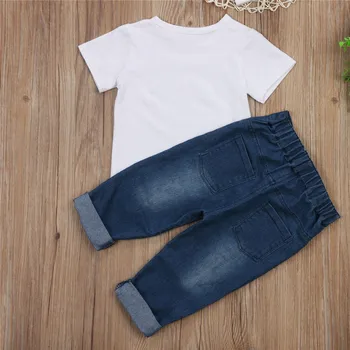 Nou-născut Copilul Copil Baby Boy Set Haine de Vara cu Maneci Scurte T Shirt Tee Topuri Blugi Denim Pantaloni de Îmbrăcăminte pentru Băieți Tinuta 2 buc