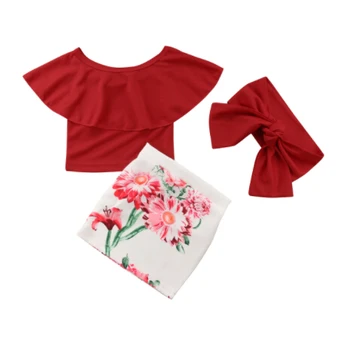 Nou-născut Copilul Copilul Fete de Pe Umăr Topuri+Fusta Floral 2 buc Summer Infant-Costum de Haine