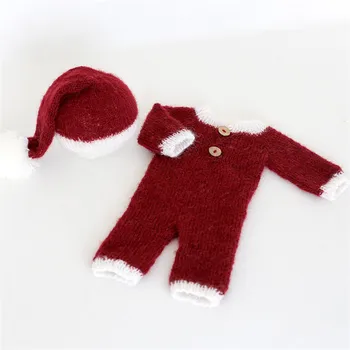 Nou-născut de Crăciun Costum de Moș Crăciun Romper Capota set pentru Fotografie recuzită Copilul General Sitter pălărie Fox mâneci Lungi