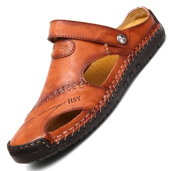 Nou Pantofi De Sex Masculin Moale Din Piele Sandale Bărbați Adidași Confortabil De Vară În Aer Liber, Plajă Om Pantofi Casual De Dimensiuni Mari 38-48