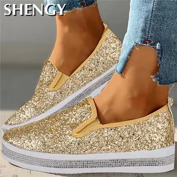 Nou Pantofi Pentru Femei Pantofi De Moda Pentru Femei Cu Paiete, Pantofi De Pânză Groasă De Jos Casual Pantofi Plat Dropshipping Papuci Sandale