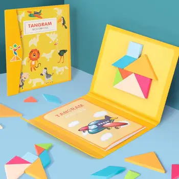 Nou Puzzle Magnetic 3D Puzzle Tangram Jocuri din Lemn Montessori Jucărie Educațională de Învățare pentru Copii Fete Copii Cadou Fierbinte