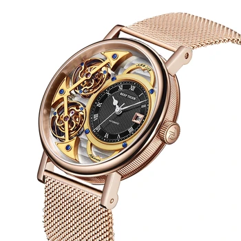 Nou Recif de Tigru Brand de Moda Ceasuri Barbati Ceas Mecanic Schelet Crescut de Caz din Aur Spirit Brățară din Oțel Ultra Subțire Ceasuri RGA1995