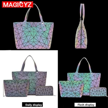 Nou Set curea de umăr Saci Pentru Femei 2021 Moda Geantă de mână Luminos Doamna Cumpărături saci de Mână Holografic geometrice Posete si Genti de dama