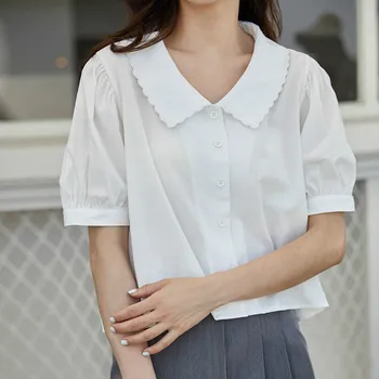 Nou Stil Japonia Fete Dulci Papusa Guler Puff Maneca Scurta Tricou Femei Chic De Vară Scurtă Bluză De Femeie Kawaii Topuri