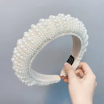 Nou Stil Lux Toamna Iarna Plin de Perle Albe Bentita pentru Femei Căptușit Hairband Doamnelor Rama Retro Moda Accesorii de Par