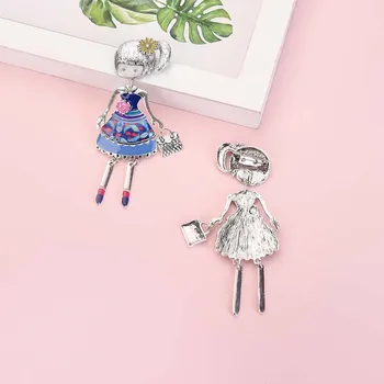 Nou Stil Printesa Email Pin Fete Desene animate pentru Copii Culoare Argintie din Aliaj de Metal Papusa Designer Broșe Ace pentru Femei, Rucsaci Brand
