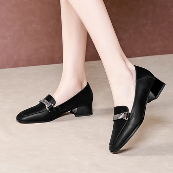 Noua din Piele Primavara Vara Office Lady Femei Pompe Elegante, Pantofi Deget de la picior pătrat Tocuri Groase Superficial Pantofi de Femeie