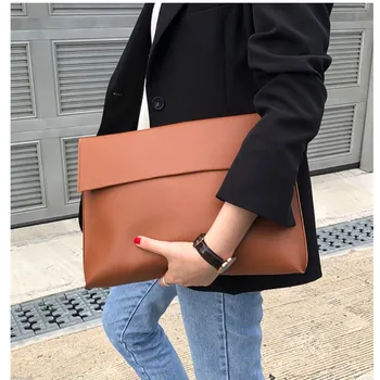 Noua Moda 2019 Femei A4 Servieta de Lux 13 inch Laptop Geanta Plic Mare Seara Ambreiaj Sac din Piele de Designer Maro Negru