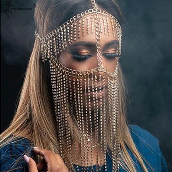 Noua Moda De Culoare De Aur Voal Măști Bentita De Metal Ciucure Lung Șeful Lanțului De Petrecere Accesorii De Par Caciulita De Bijuterii Pentru Femei