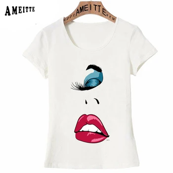 Noua Moda De Vara Femei T Shirt Gene Si Machiaj În Vogă Buzele De Imprimare De Top T-Shirt, Bluze Casual Street Mare Expunere Fata Tees