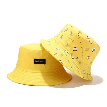 Noua Moda De Vara Panama Pălărie Găleată Bărbați Femei Pisica Drăguț De Imprimare Bob Chapeau Hip Hop De Pescuit Capac Reversibil Pălărie De Pescar