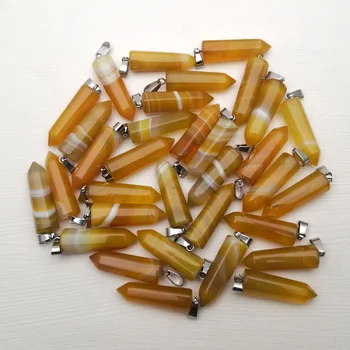 Noua Moda galben agate Naturale piatra de cristal pilon Colier Pandantiv pentru a face Bijuterii farmec de modă cadou 24pc transport Gratuit