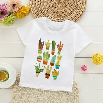 Noua Moda Ins centrale Eoliene Fata de Hainele de Vară Verde Cactus Băieți Haine Drăguț Amuzant pentru Copii T-shirt Echipajul Gât Alb Copii Topuri