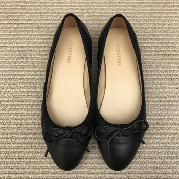 Noua Moda Negre Cap-Toe Bowknot Balerini Femei Clasic Alunecare Pe Rotund Toe Pantofi Rochie Zapatos De Mujer Sapato Feminino
