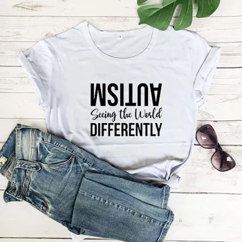 Noua Moda pentru Femei Autism Vezi Lumea Diferit Tricou Autism T-Shirt Mama Autism Tricouri bumbac casual slogan tee top O017