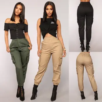 Noua Moda Stretch Femei Pantaloni Cu Talie Înaltă Încărcătură Doamnelor Pantaloni Kaki De Armata Verde Negru Casual Pantaloni Lungi