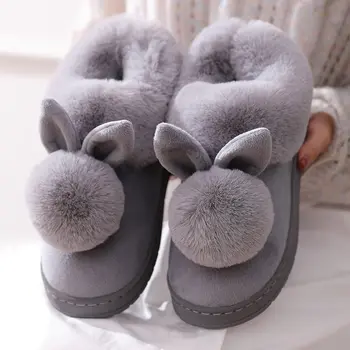 Noua Moda Toamna Iarna Bumbac Papuci De Casă Iepure Ureche Acasă Papuci De Interior Cald Iarna Pantofi Femei Drăguț Plus Papuci De Pluș