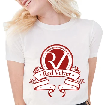Noua Moda Tricou Kpop Catifea Roșie Wendy Yeri BUCURIE Imprimate Alb Topuri Ulzzang 90 de Vara cu Maneci Scurte T-shirt Femei Tee Topuri