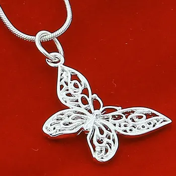 Noua Modă Argint 925 Insecte Fluture Coliere Pandantive pentru Femei de Argint Șarpe Lanț Colier 45cm