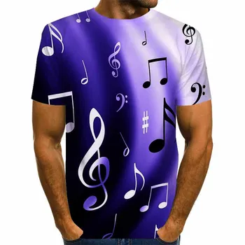 Noua Personalitate tipar Digital 3d Bărbați cu Mânecă Scurtă T-shirt Notă Muzicală Foc Adolescenți Liber Casual Gât T-shirt, Blaturi