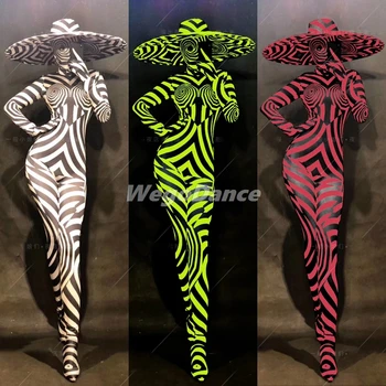 Noua Sexy Femeie Bar Ds Salopeta, Costume de Club, DJ, Cântăreț de Partid Arată Alb Negru Zebra de Imprimare 3d Îmbrăcăminte