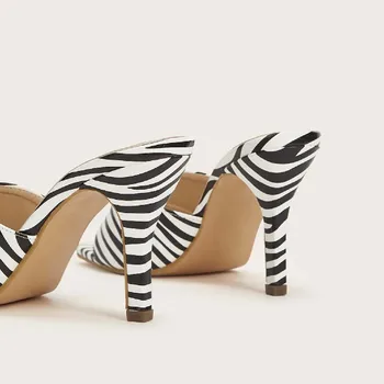 NOUA Sexy PU Zebra sandale Cap Pătrat Peep Toe Tocuri Subtiri de Mare Papuci de Moda de Vara Aluneca Pe Slide-uri de Femei Catâri Pantofi de Partid