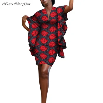 Noul Bazin Riche Rochie din Africa de Ceară de Imprimare Rochii pentru Femei Ciufulit Maneca Birou Genunchi-lungime Rochie de Design din Africa de Îmbrăcăminte WY6221