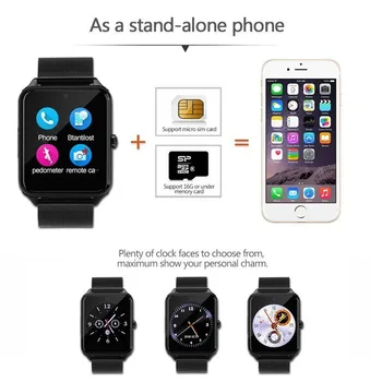 Noul Bluetooth Metal Curea de Ceas Inteligent Z60 Bărbați Femei Încheietura mâinii Suport Smartwatch cu Sim Card TF pentru Smartphone Android IOS PK GT08 Q18
