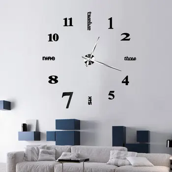 Noul Ceas de Perete Ceasuri de 47 inch 3D DIY Acril Oglindă Autocolante pentru Acasă Decorare Camera de zi Cuarț Ac Horloge